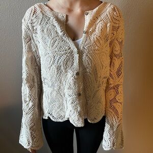 See through button up cream shirt